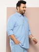 Thomas Scott Men Blue Plus Size Regular Fit Long Sleeves Gingham Checks Woven Casual Shirt
