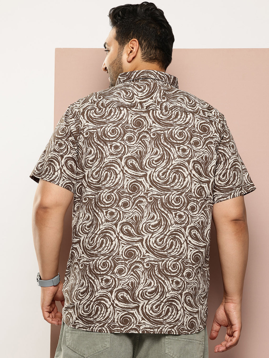 Thomas Scott Men Green Plus Size Regular Fit Short Sleeves Abstract Print Woven Casual Shirt