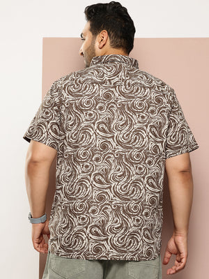 Thomas Scott Men Green Plus Size Regular Fit Short Sleeves Abstract Print Woven Casual Shirt