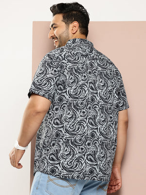 Thomas Scott Men Navy Plus Size Regular Fit Short Sleeves Abstract Print Woven Casual Shirt
