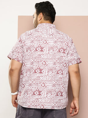 Thomas Scott Men Red Plus Size Regular Fit Short Sleeves Geometric Print Woven Casual Shirt