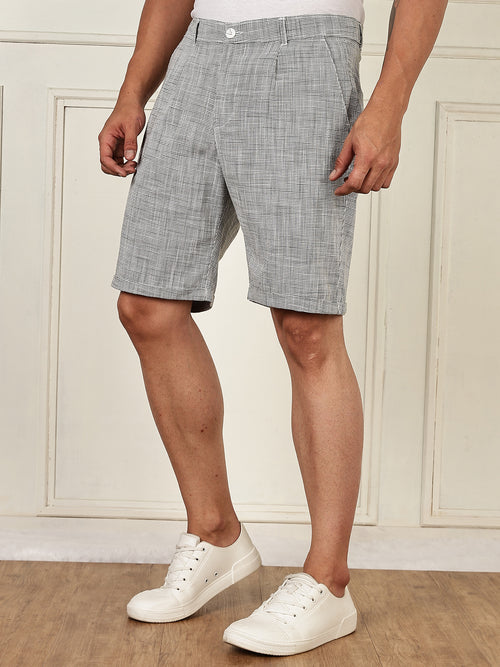 Thomas Scott Men Olive Mid-Rise Straight Fit Micro Checks Woven Linen Shorts