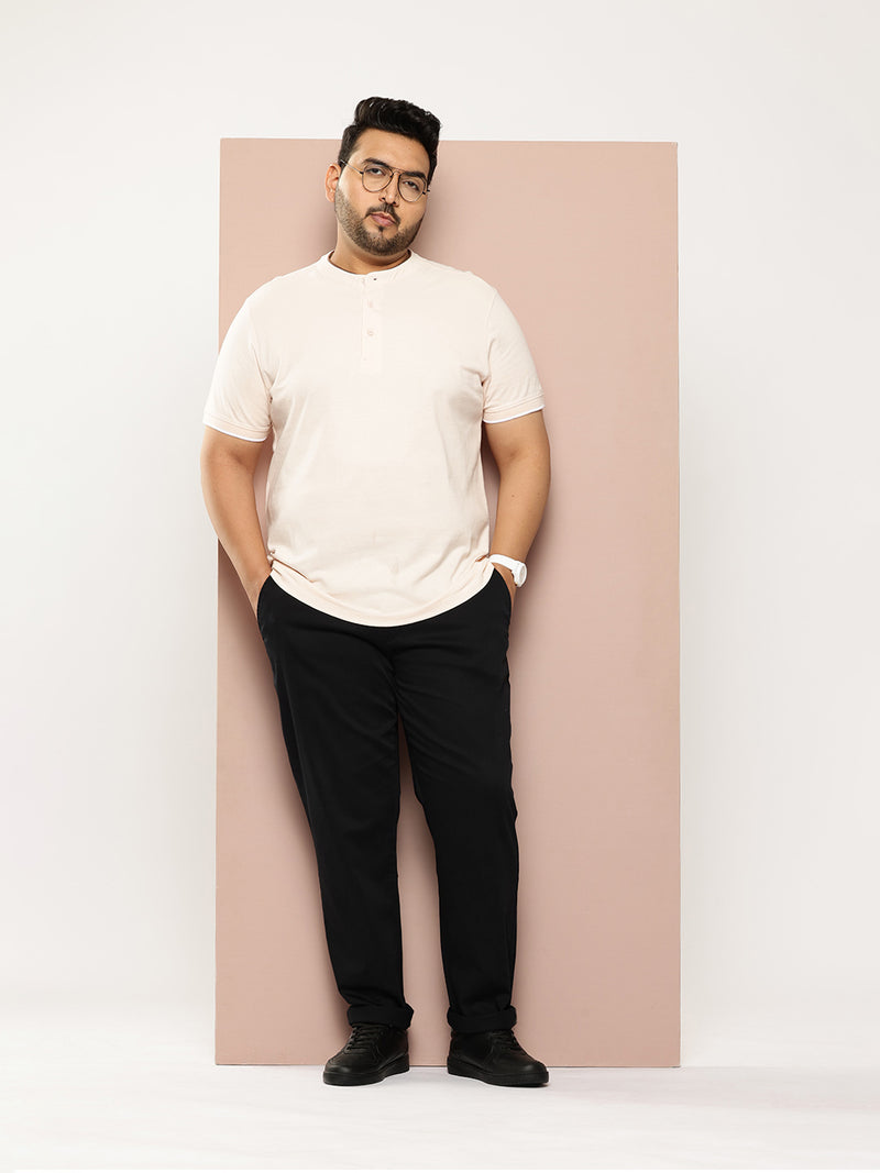 Thomas Scott Men Black Plus Size Mid-Rise Regular Fit Woven Chinos Trouser
