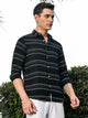 Thomas Scott Men Black Slim Fit Long Sleeves Horizontal Stripes Casual Shirt