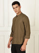 Thomas Scott Men Olive Premium Slim Fit Long Sleeves Mandarin Collar 4 Way Stretch CoolMax Knitted Shirt