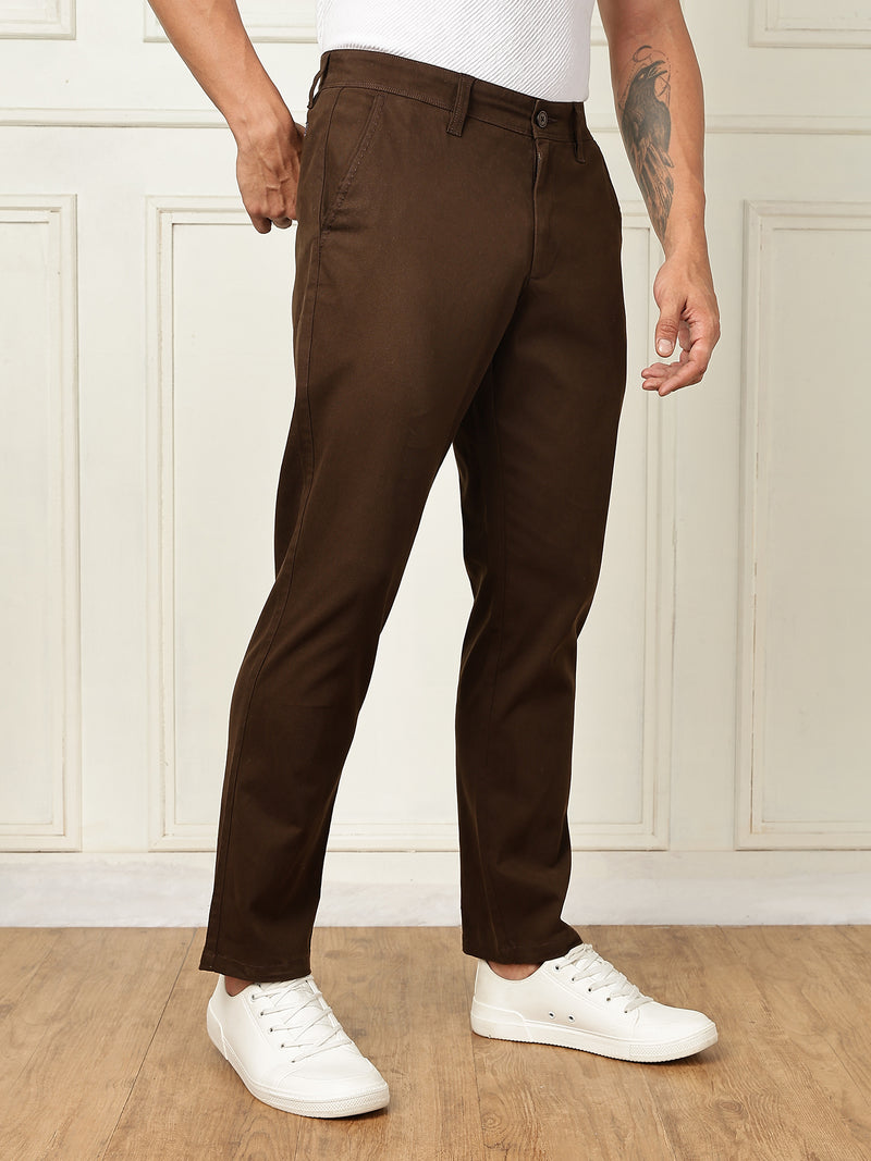 Thomas Scott Men Brown Mid-Rise Straight Fit Solid Woven Chinos Trouser