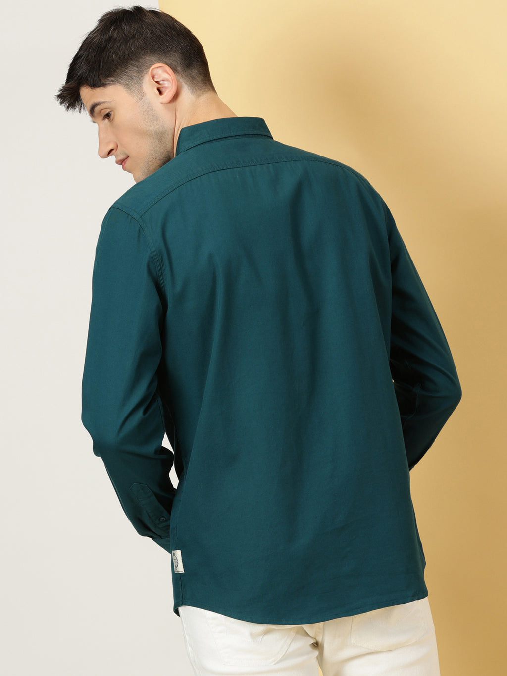 Thomas Scott Men Teal Slim Fit Long Sleeves Button Down Collar Twill Casual Shirt