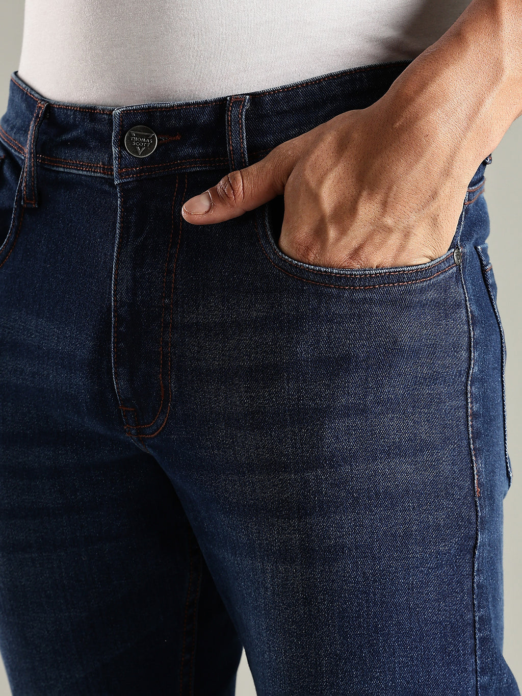 Thomas Scott Men Indigo Mid-Rise Straight Fit Stretchable Jeans