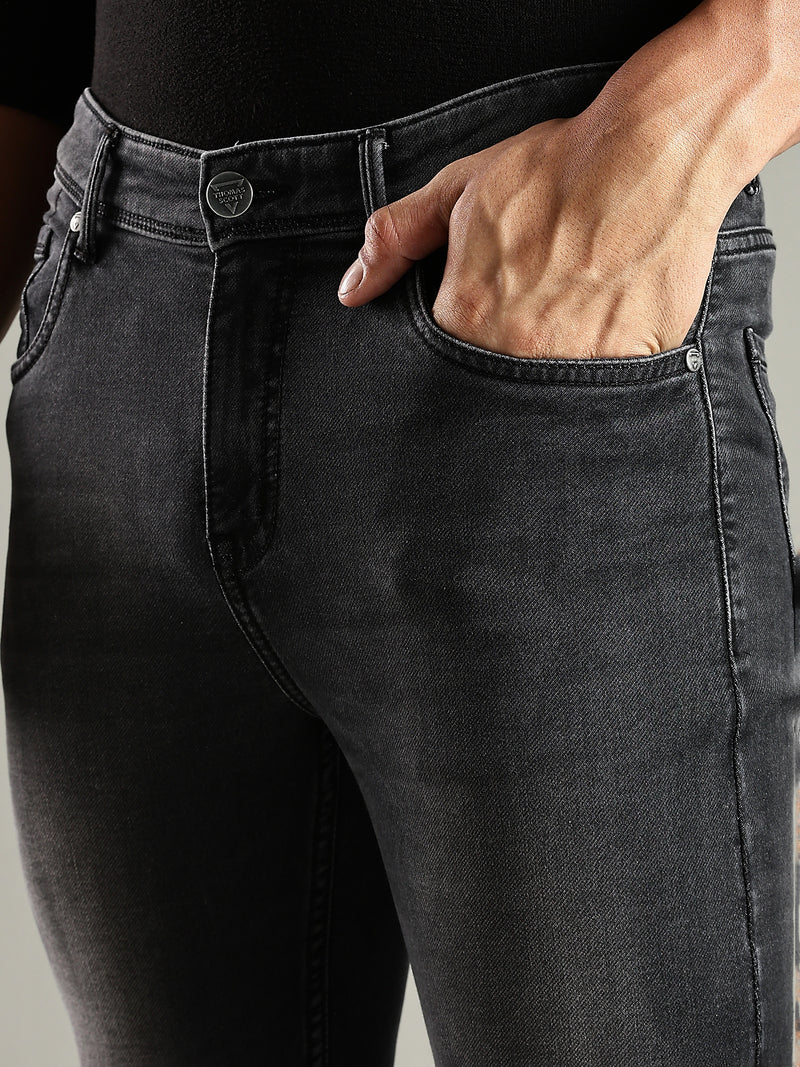 Thomas Scott Men Black Mid-Rise Straight Fit Stretchable Jeans