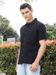 Thomas Scott Men Black Slim Fit Short Sleeves Self Design Seersucker Shirt