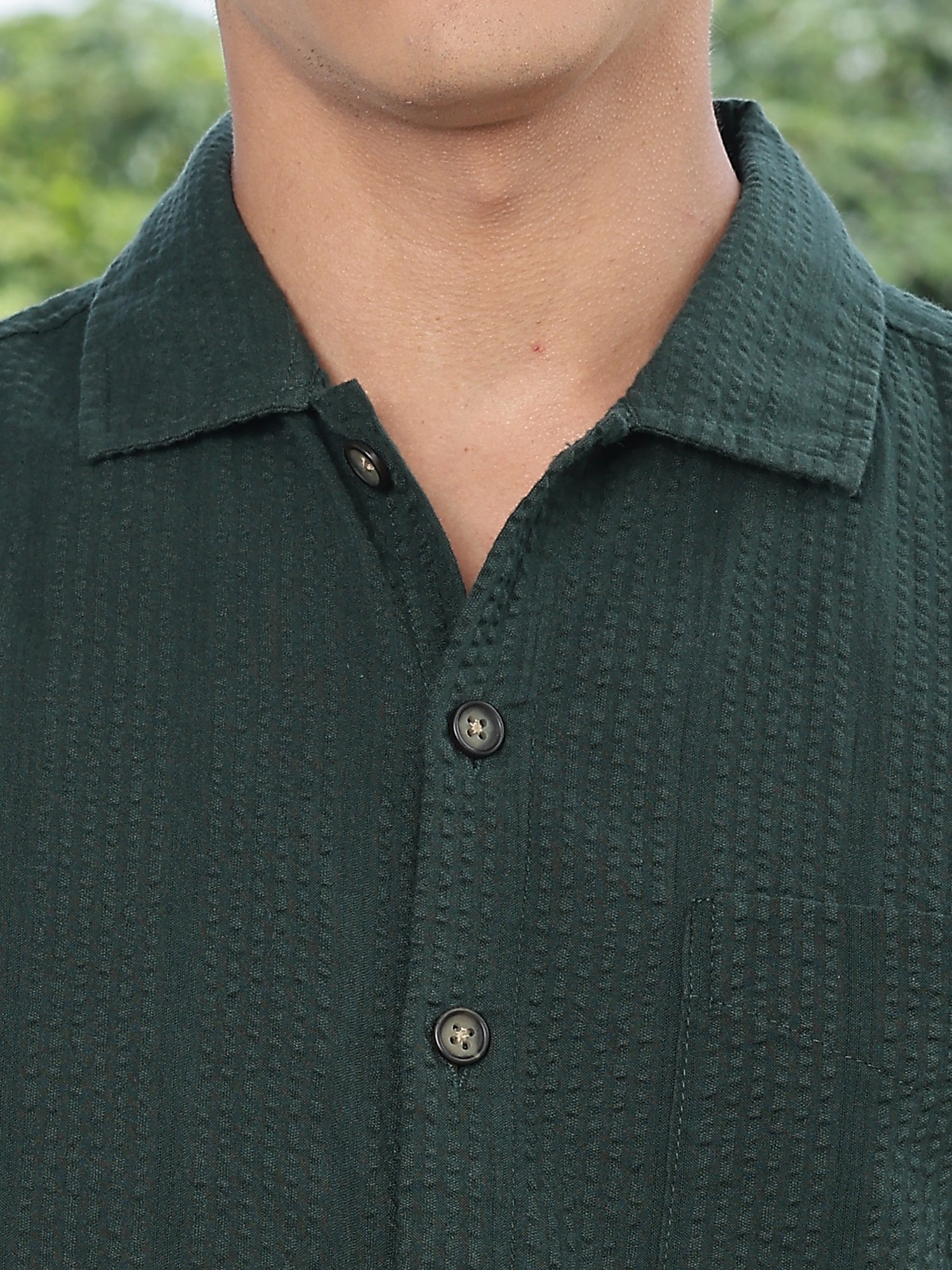 Thomas Scott Men Green Slim Fit Short Sleeves Self Design Seersucker Shirt