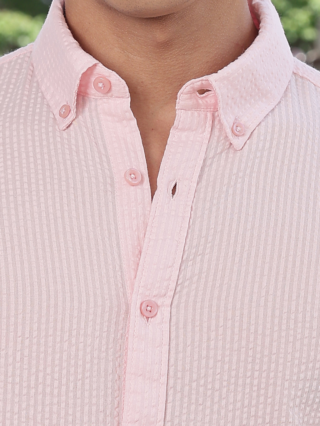 Thomas Scott Men Pink Slim Fit Long Sleeves Button-Down Collar Seersucker Shirt