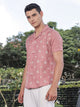 Thomas Scott Men Peach Regular Fit Short Sleeves Cuban Collar Embroidered Crop Shirt