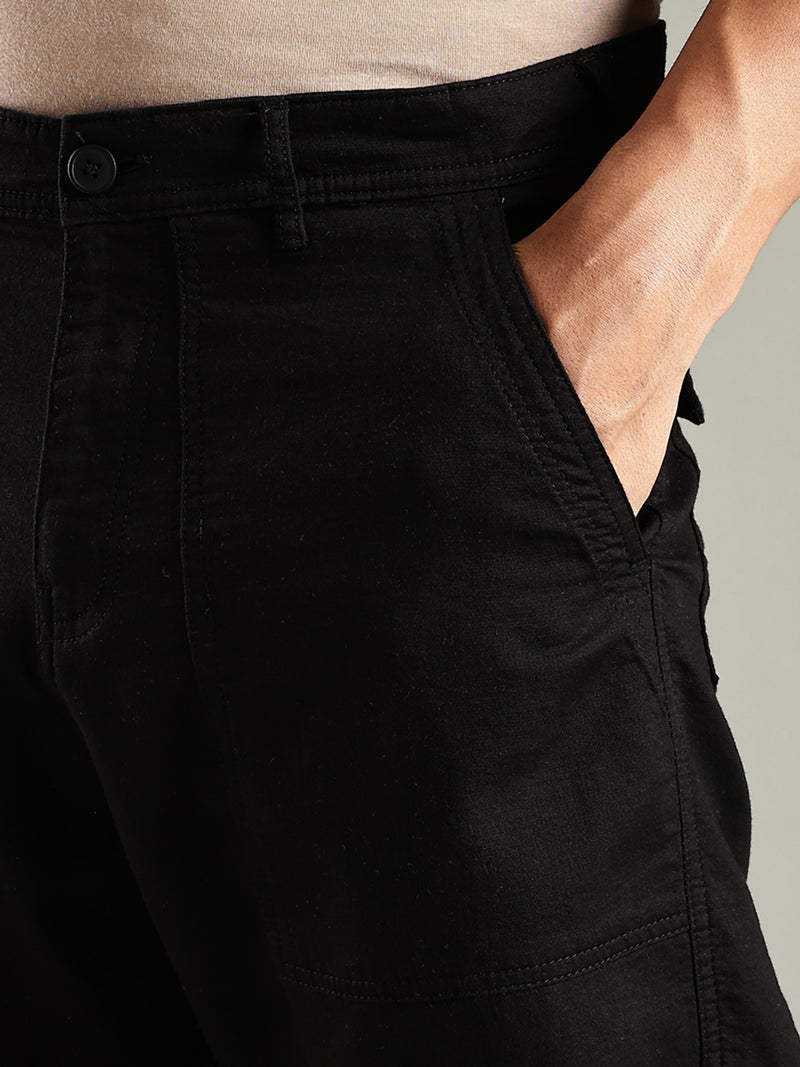 Thomas Scott Men Black Mid-Rise Relaxed Fit Woven Trouser