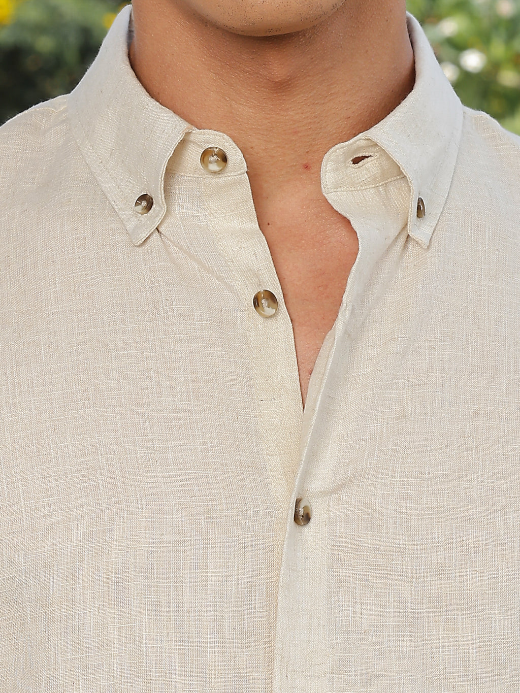 Thomas Scott Men Natural Slim Fit Long Sleeves Button-Down Collar Lyocel Linen Casual Shirt