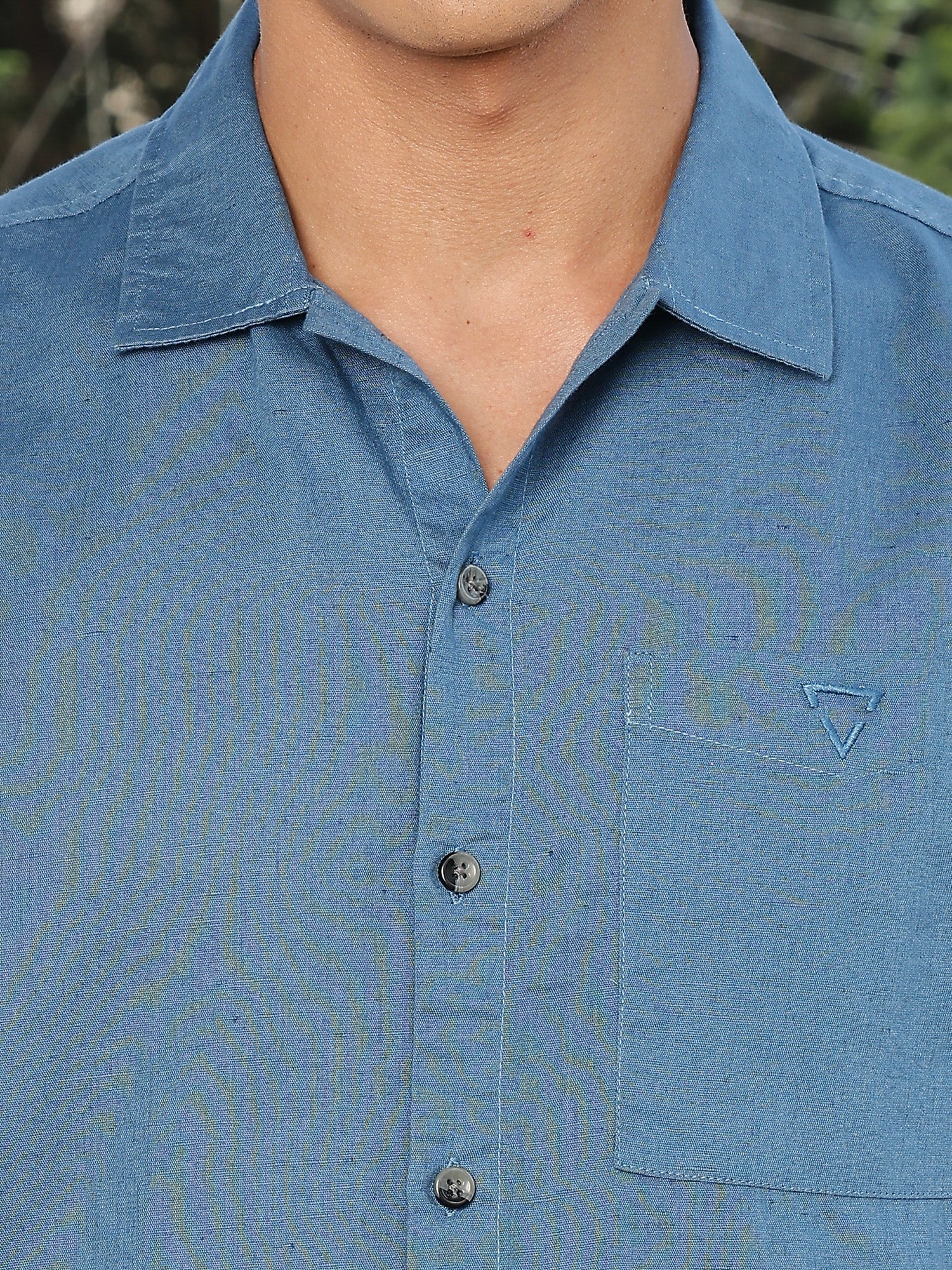 Thomas Scott Men Dark Blue Short Sleeves Oversized Cotton Linen Casual Shirt