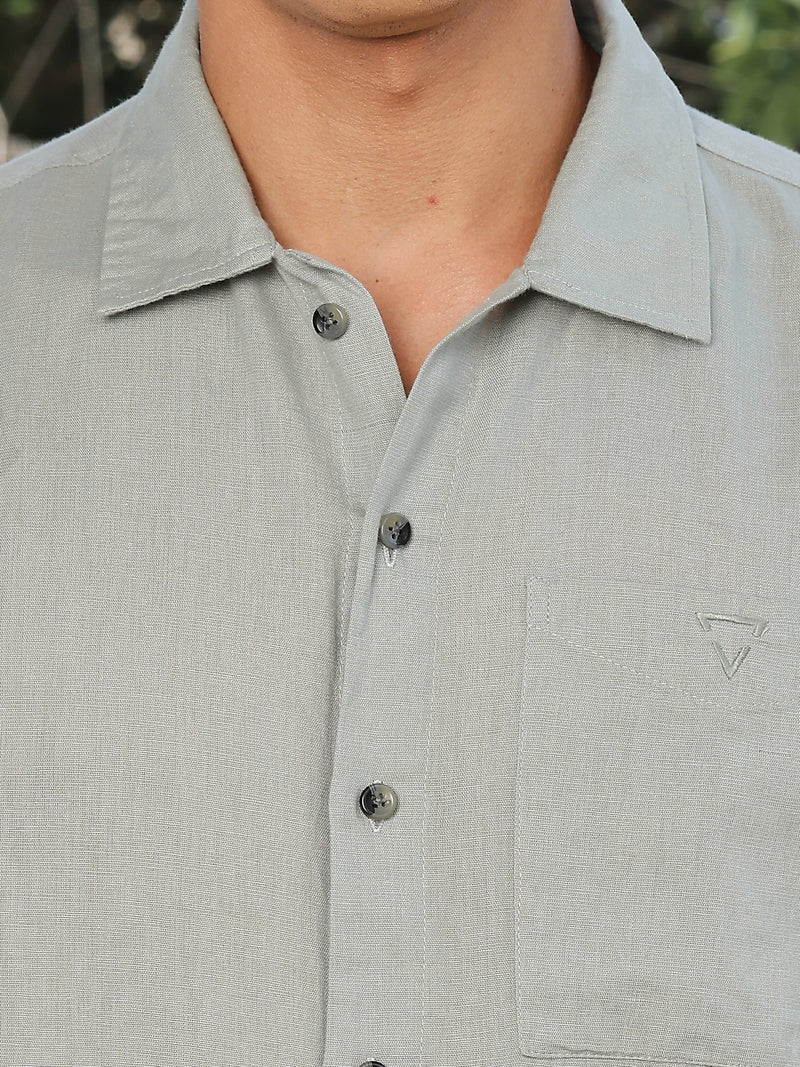Thomas Scott Men Grey Short Sleeves Oversized Cotton Linen Casual Shirt