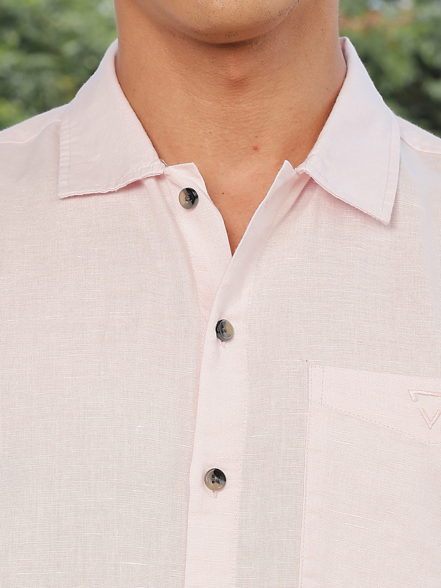 Thomas Scott Men Pink Short Sleeves Oversized Cotton Linen Casual Shirt