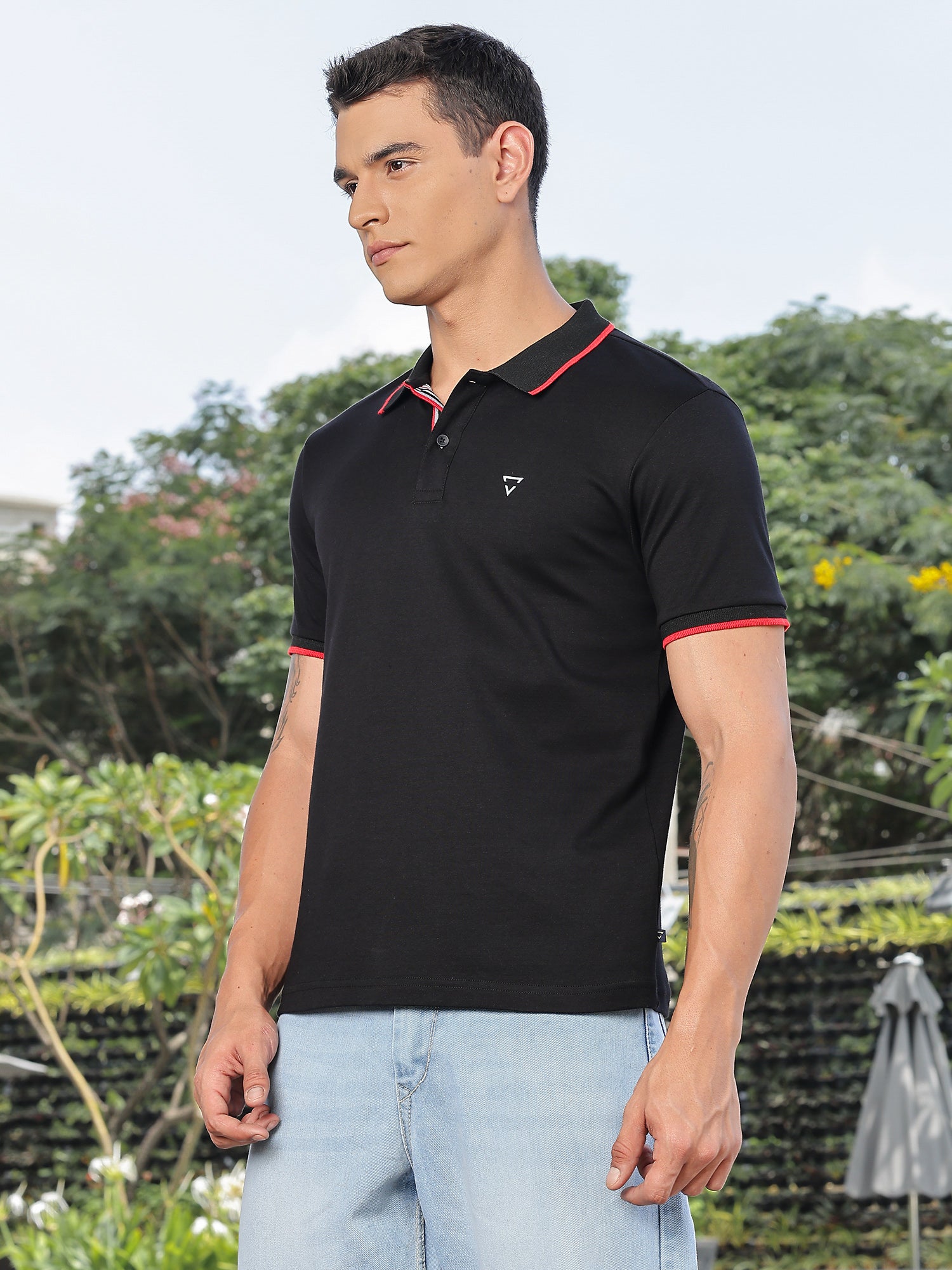 Thomas Scott Men Black Regular Fit Short Sleeves Polo Collar Knitted Tshirt