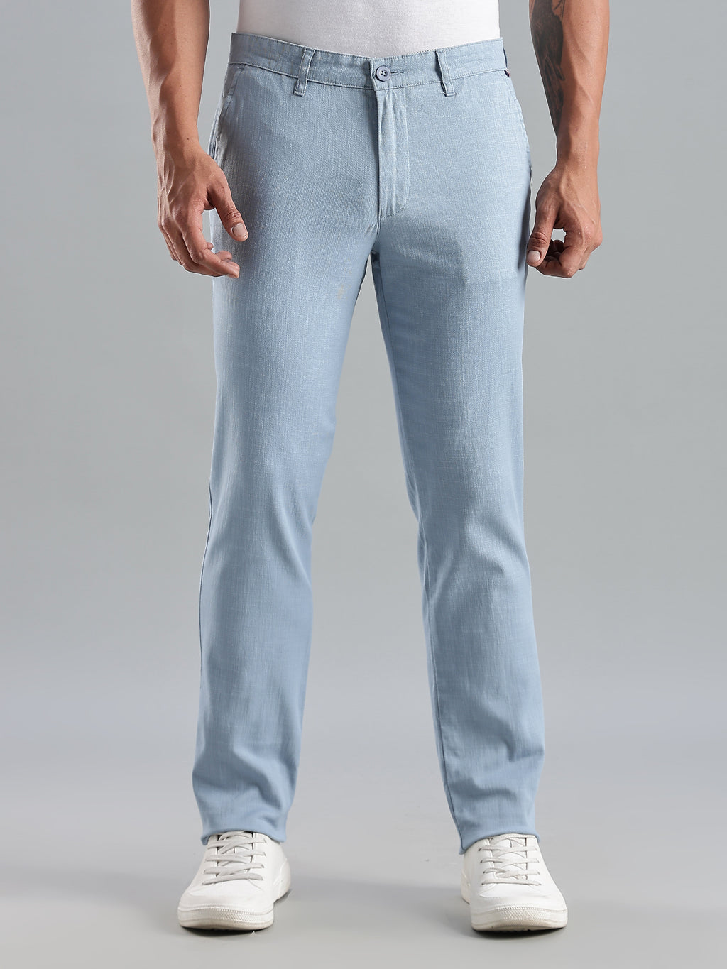 Thomas Scott Men Light Blue Mid-Rise Regular Fit Trouser