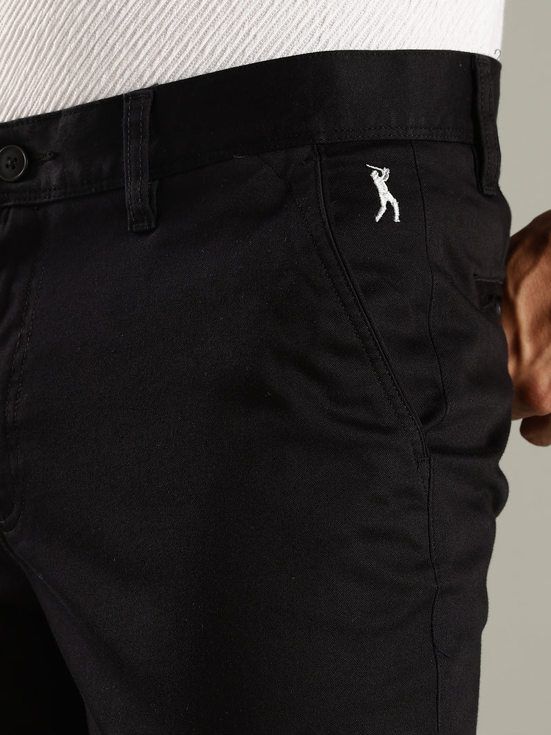 Thomas Scott Men Black Straight Fit Mid-Rise Solid Chinos Trouser