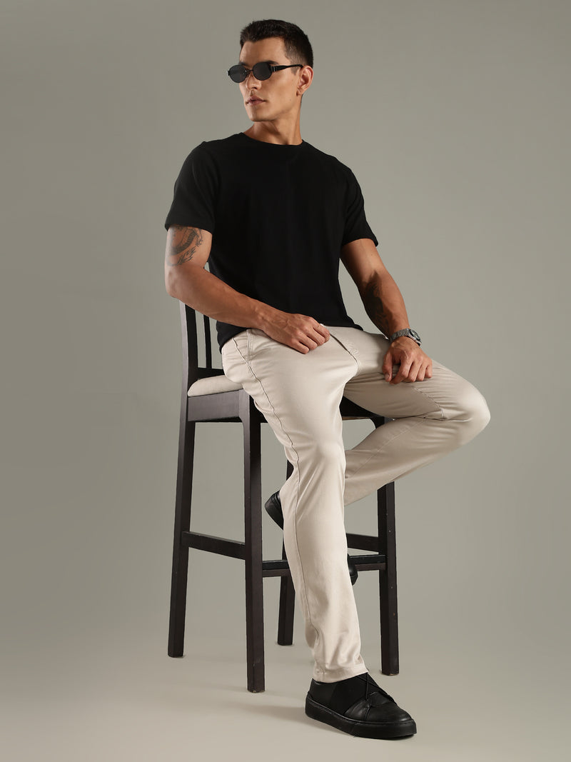 Thomas Scott Men Grey Straight Fit Mid-Rise Solid Chinos Trouser