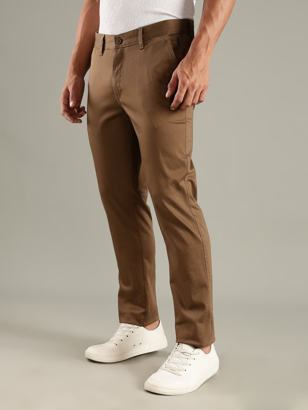 Thomas Scott Men Khaki Straight Fit Mid-Rise Solid Chinos Trouser