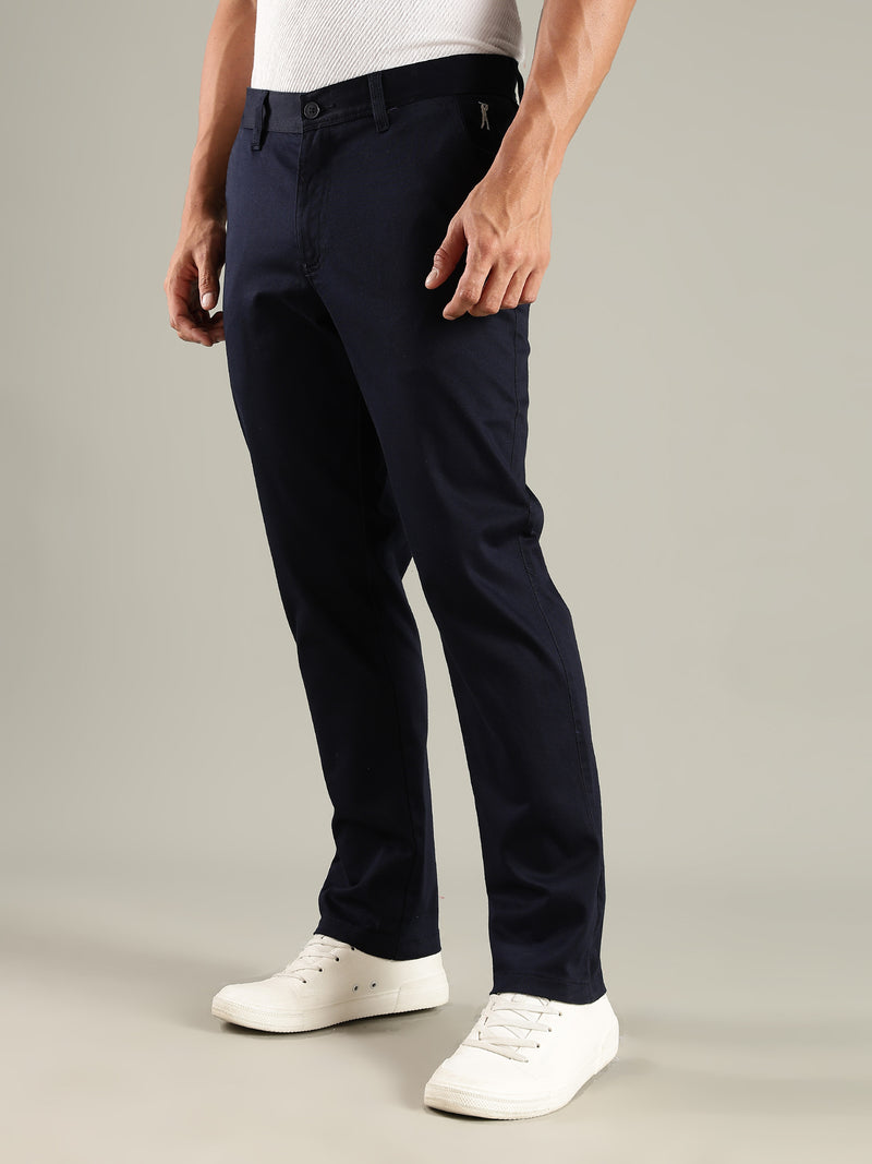 Thomas Scott Men Navy Straight Fit Mid-Rise Solid Chinos Trouser