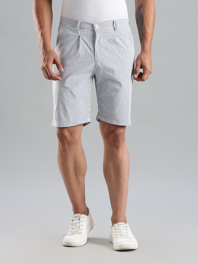 Thomas Scott Men Blue Mid-Rise Regular Fit Striped Cotton Shorts