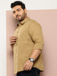 Khaki Plus Size Regular Fit Long Sleeves Spread Collar Casual Shirt For Men