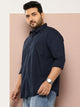 Navy Plus Size Regular Fit Long Sleeves Spread Collar Casual Shirt For Men