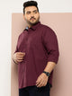 Wine Plus Size Regular Fit Long Sleeves Spread Collar Casual Shirt For Men