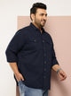 Navy Plus Size Regular Fit Long Sleeves Spread Collar Casual Shirt For Men