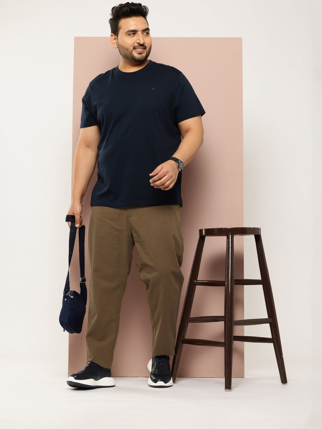 Thomas Scott Men Dark Khaki Plus Size Regular Fit Woven Chinos Trouser
