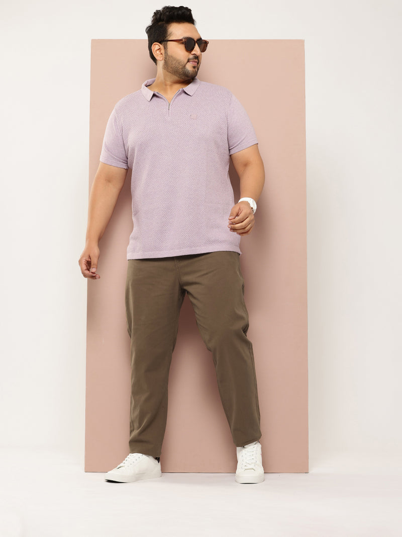 Thomas Scott Men Dark Khaki Plus Size Regular Fit Woven Chinos Trouser