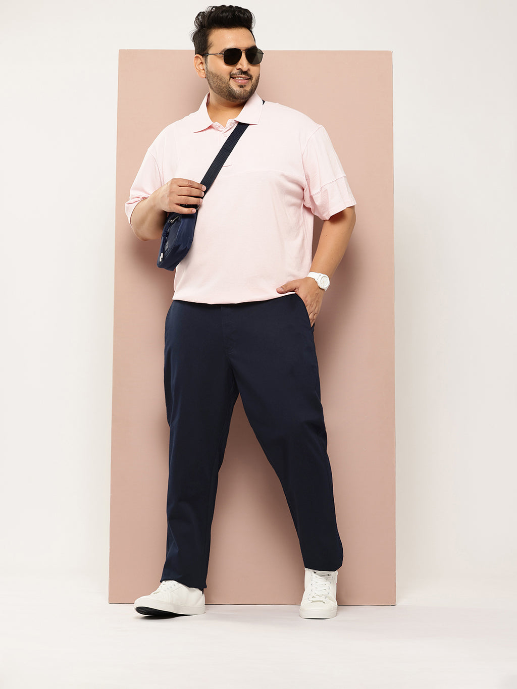 Thomas Scott Men Navy Plus Size Straight Fit Mid-Rise Solid Woven Chinos Trouser