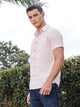 Thomas Scott Men Pink Slim Fit Short Sleeves Spread Collar Seer Sucker Casual Shirt