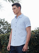 Thomas Scott Men Sky Blue Slim Fit Short Sleeves Spread Collar Seer Sucker Casual Shirt