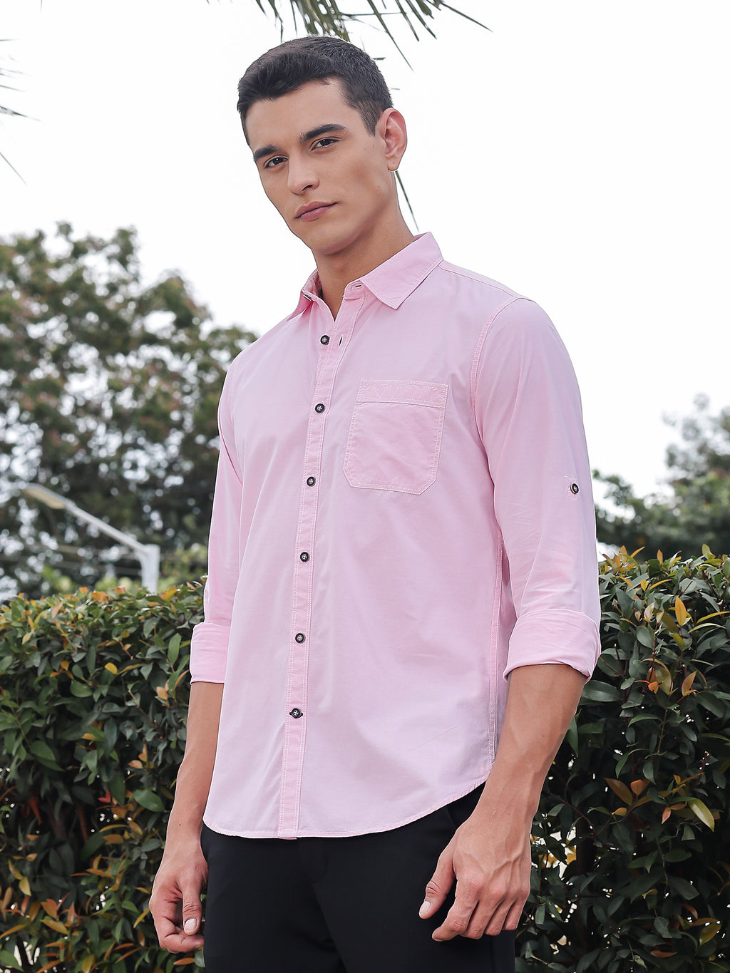 Thomas Scott Men Light Pink Slim Fit Long Sleeves Spread Collar Filafil Casual Shirt