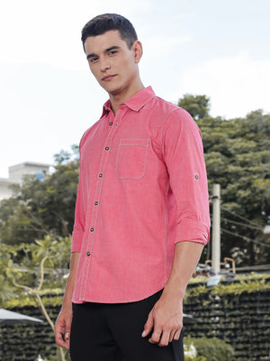 Thomas Scott Men Red Slim Fit Long Sleeves Spread Collar Filafil Casual Shirt