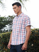 Red Slim Fit Short Sleeves Spread Collar Tartan Checks Casual Shirt For Men