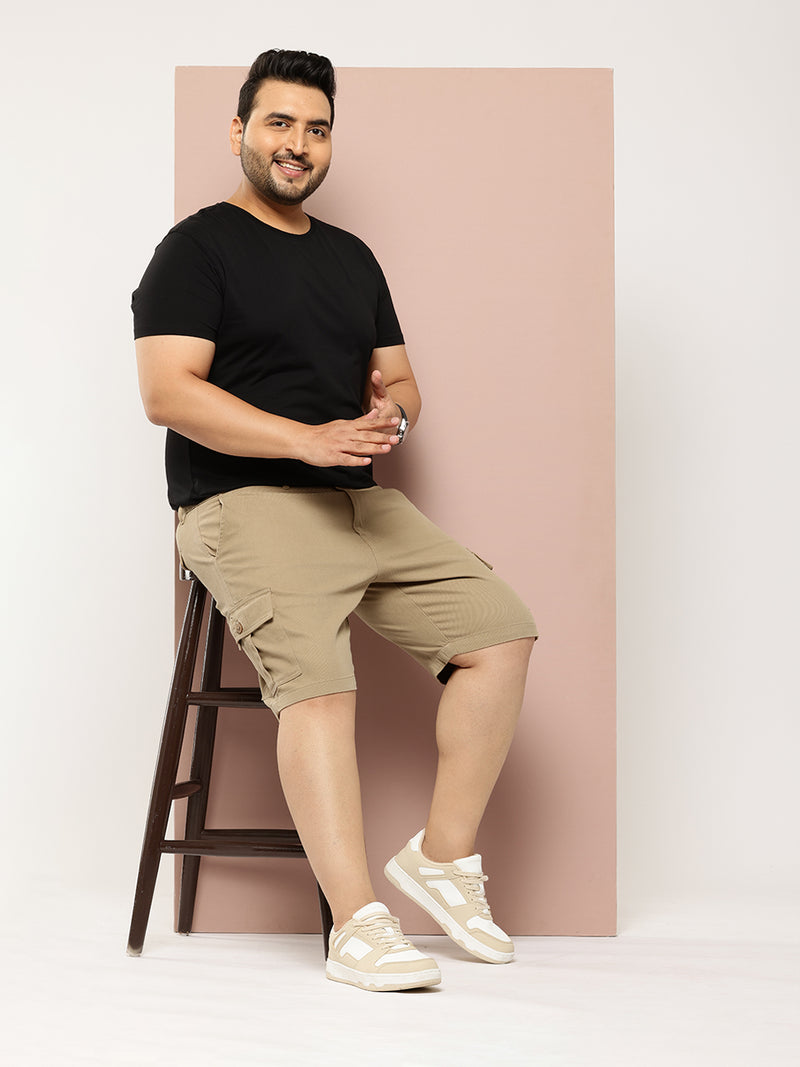 Thomas Scott Men Beige Plus Size Regular Fit Mid-Rise Woven Cargo Shorts