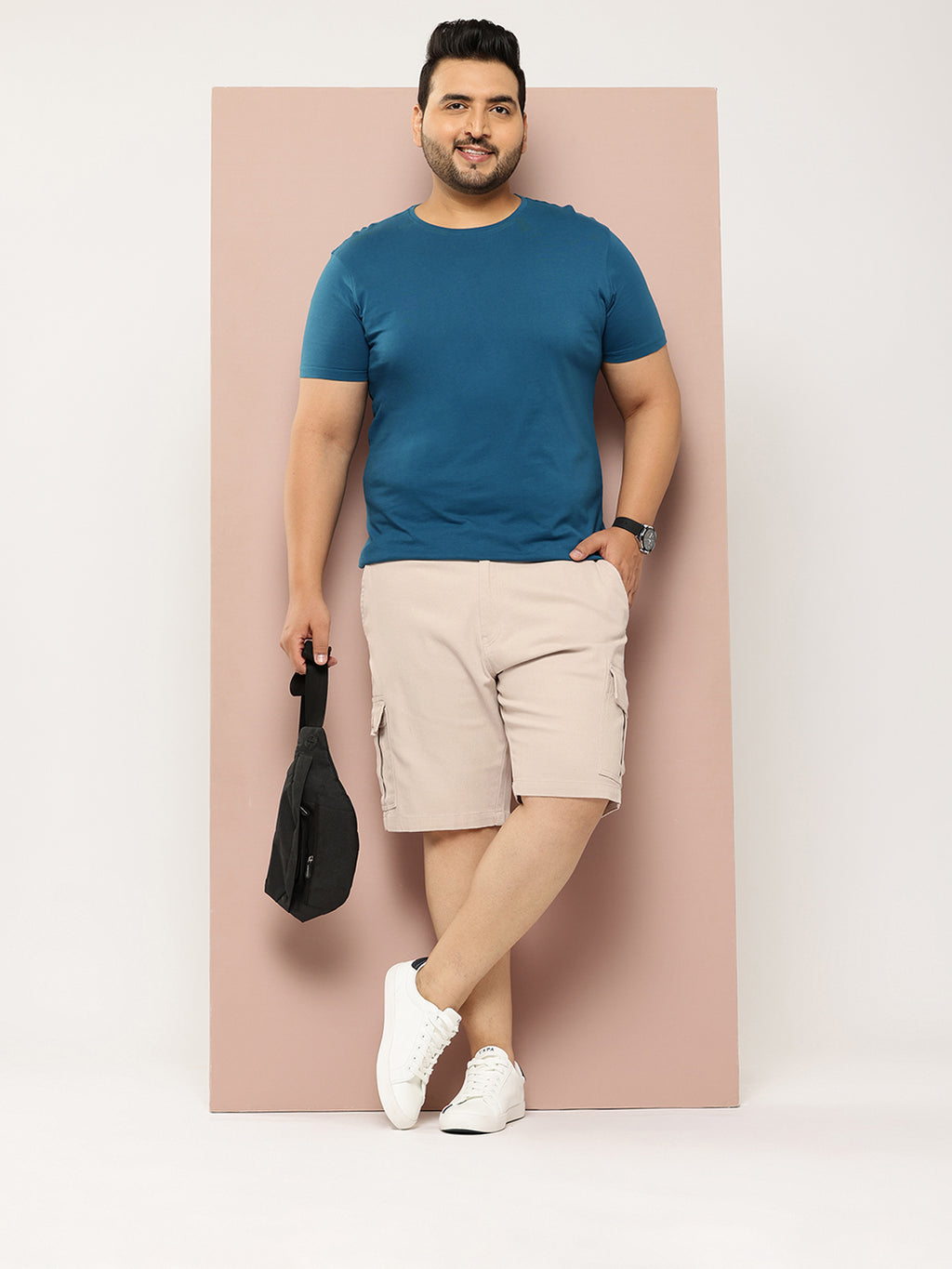 Thomas Scott Men Cream Plus Size Regular Fit Mid-Rise Woven Cargo Shorts