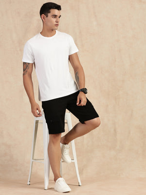 Thomas Scott Men Black Straight Fit Mid-Rise Cargo Shorts