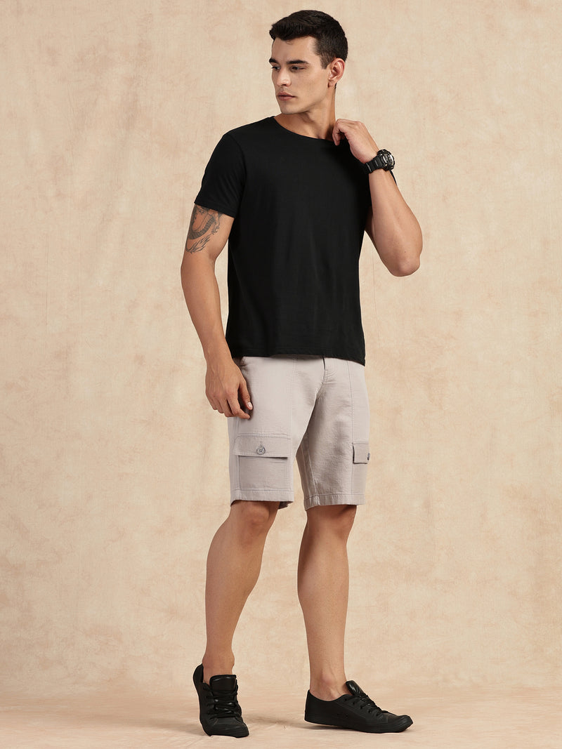 Thomas Scott Men Grey Straight Fit Mid-Rise Cargo Shorts