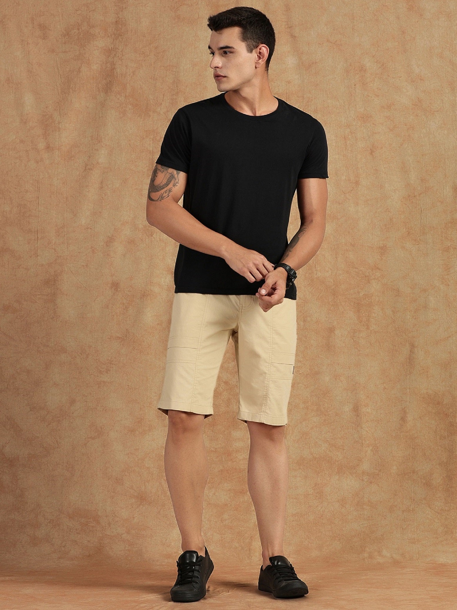 Thomas Scott Men Beige Regular Fit Mid Rise Pure Cotton Shorts