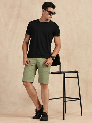 Thomas Scott Men Light Green Regular Fit Mid Rise Pure Cotton Shorts