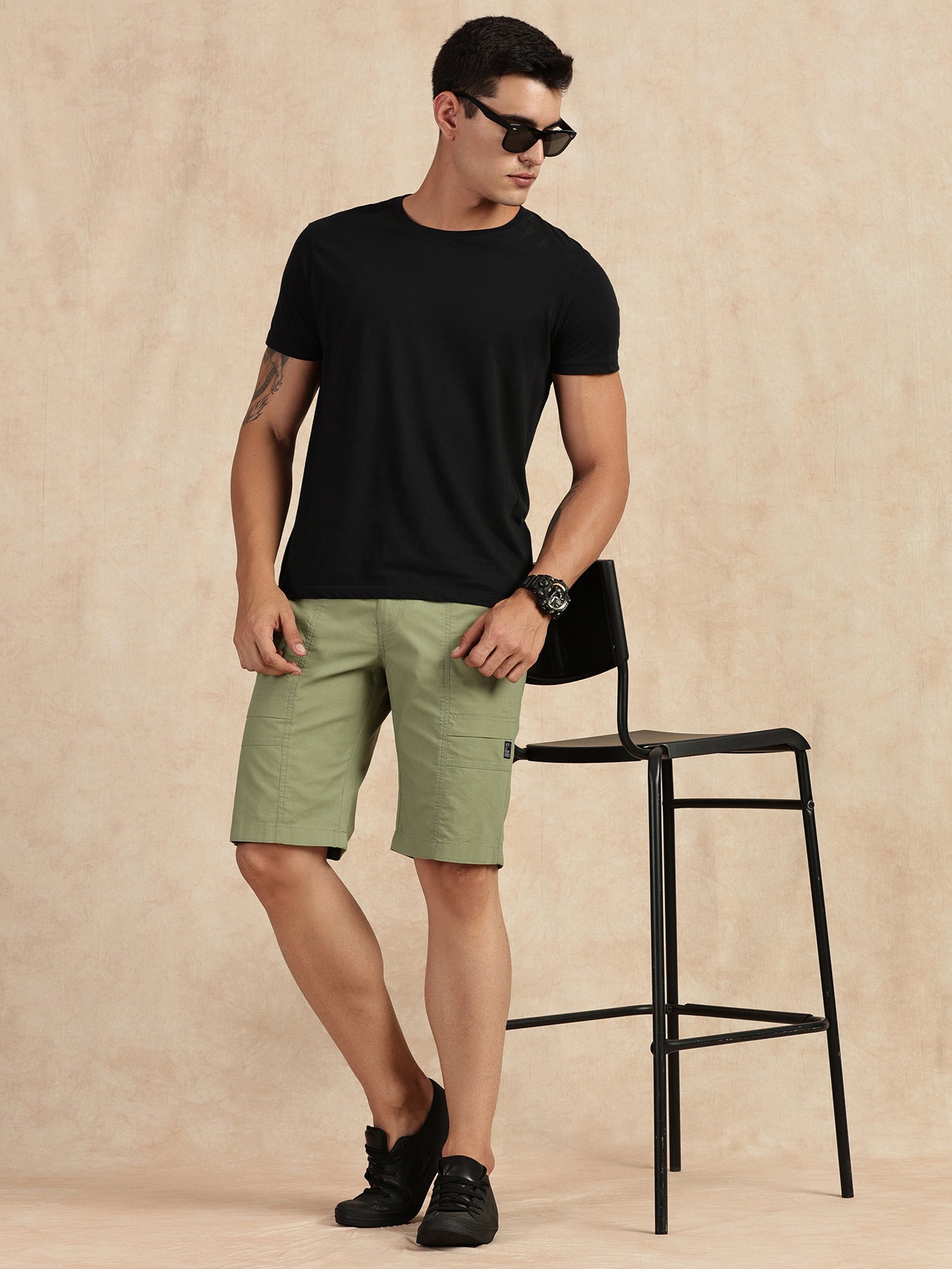 Thomas Scott Men Light Green Regular Fit Mid Rise Pure Cotton Shorts