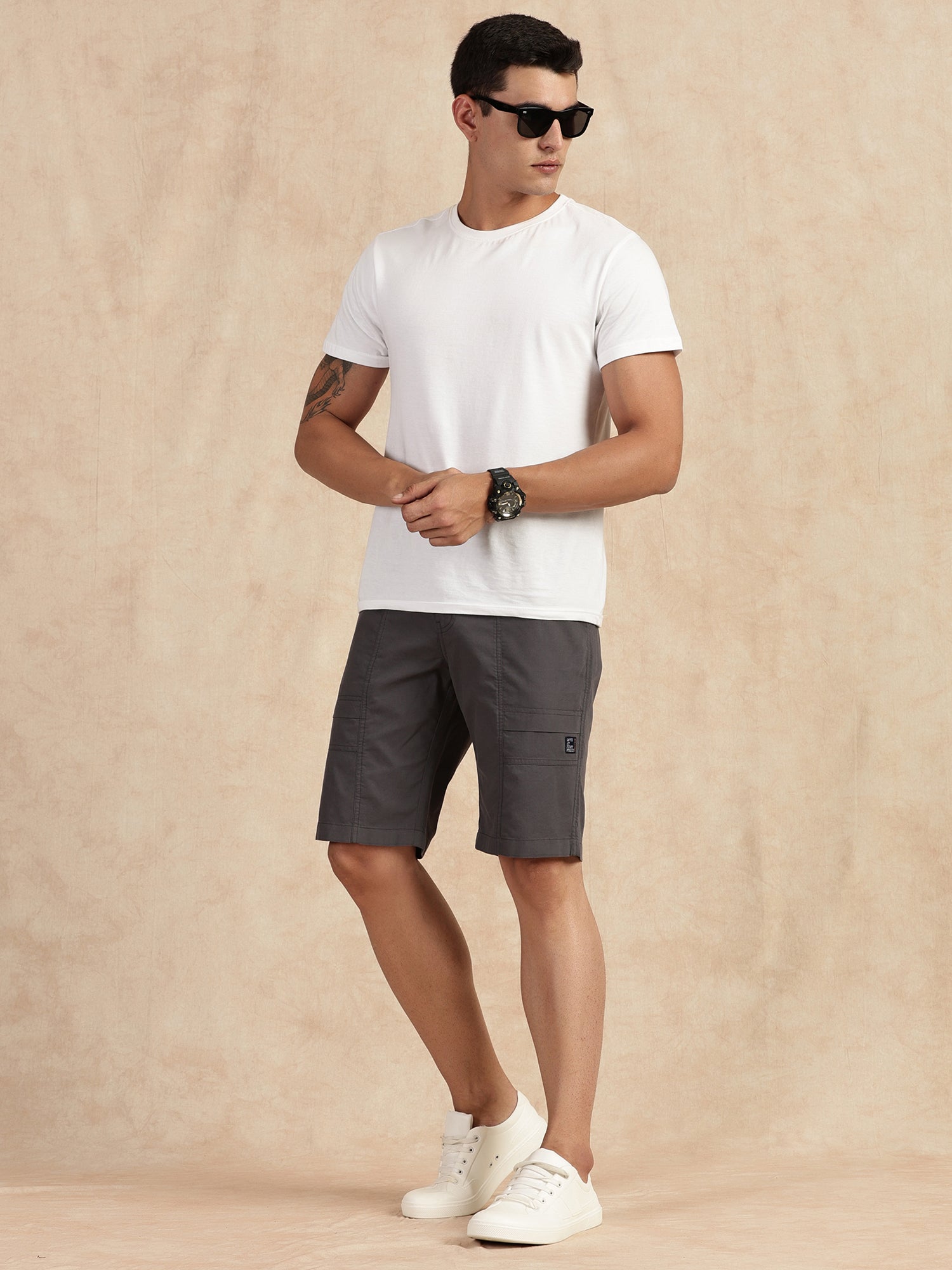Thomas Scott Men Grey Regular Fit Mid Rise Pure Cotton Shorts