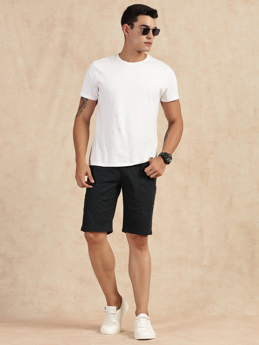 Thomas Scott Men Dark Grey Regular Fit Mid Rise Pure Cotton Shorts